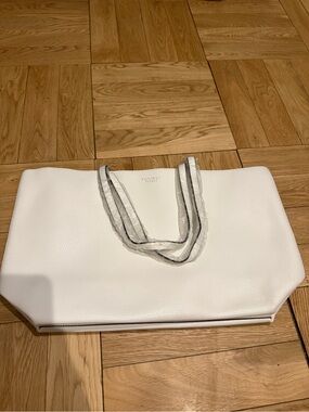 Vince Camuto Ivory Pebbled Leather Tote with Double Straps